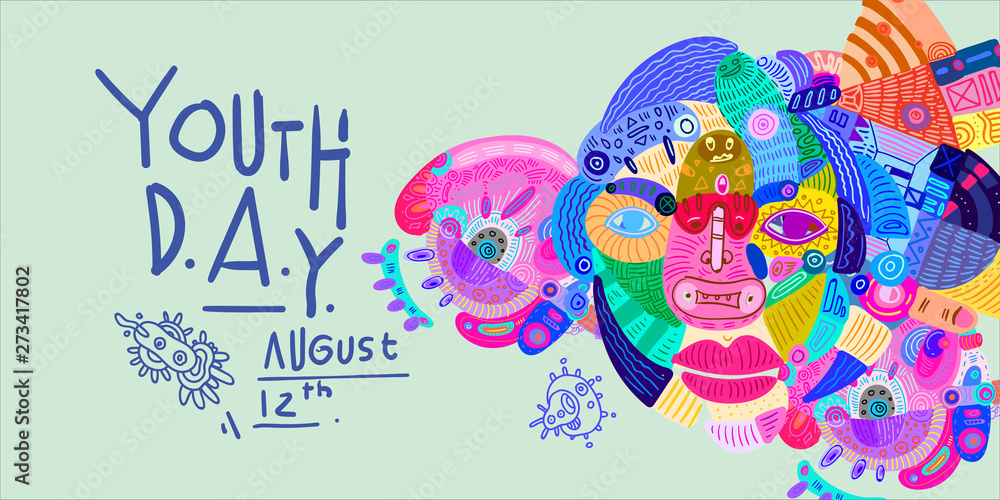 Fototapeta International Youth Day Banner Doodle illustration 