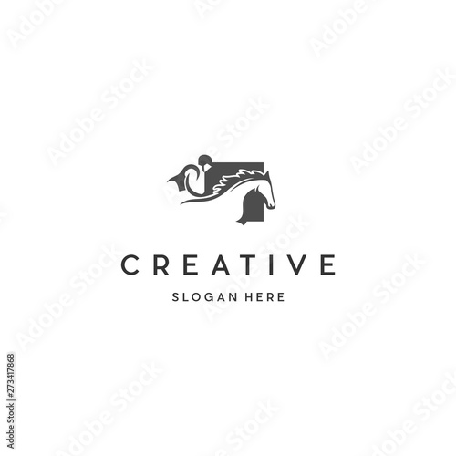 Horse Ride Illustration Creative Icon Logo, A logo of a dressage horse and rider. © ade