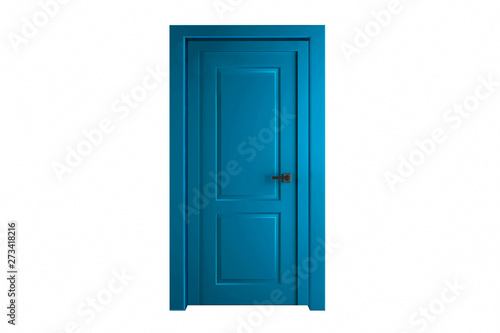 Modern blue room door isolated on white background