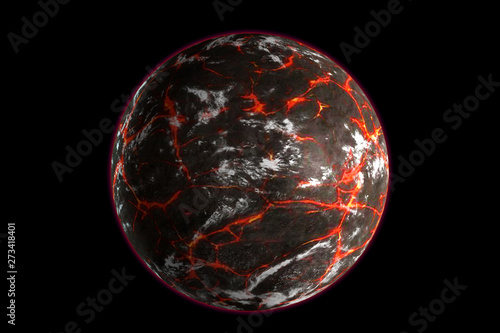 Perishes planet earth, Armageddon. 3D render of hot liquid lava planet on black background