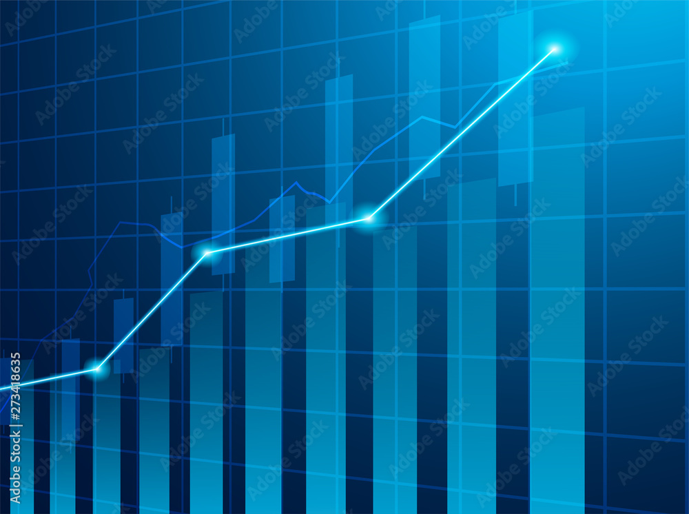 Obraz premium Stock market. Candle stick graph chart of stock market investment trading. Stock market data. Bullish point, Trend of graph . blue background. Vector.