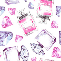 Crédence de cuisine Aquarelle ensemble 1 patrons Seamless pattern with watercolor perfumes. Fashion aroma design. Beauty cosmetic texture.  © BloomPix