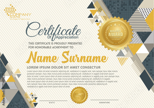 Certificate template with polygonal style, elegant and modern pattern