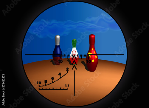 Skittles flags in telescopic sights and clouds EPS10
