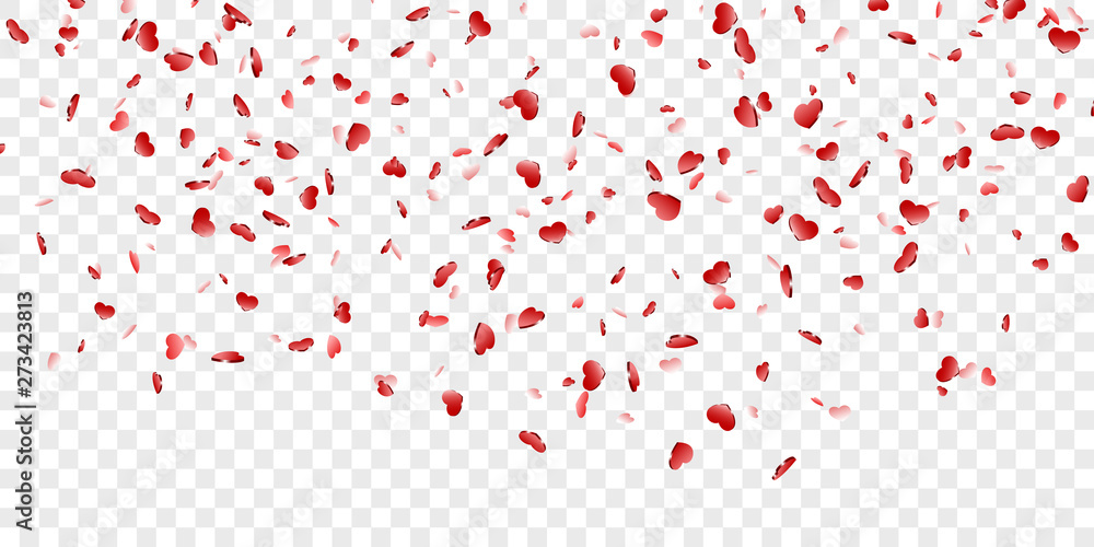 Heart falling confetti isolated white transparent background. Red fall hearts. Valentine day decoration. Love element design, hearts-shape confetti wedding card, romantic holiday. Vector illustration Heart falling confetti isolated white transparent background. Red fall hearts. Valentine day decoration. Love element design, hearts-shape confetti wedding card, romantic holiday. Vector illustration
