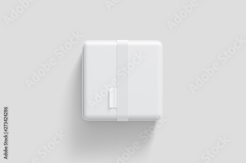White Box Container Mock up with rubber label isolated on light gray background.Realistic photo.3D rendering