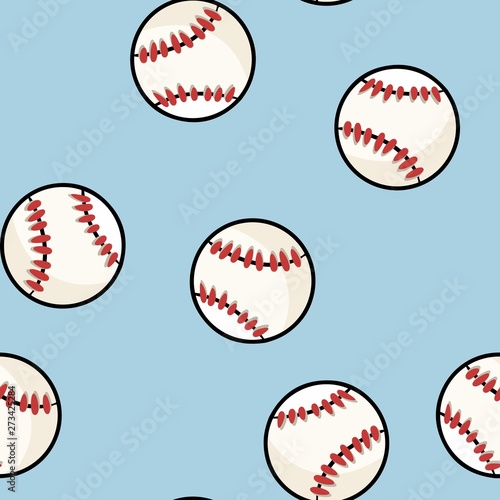 Baseball seamless pattern. Cute doodle hand drawn baseballs on blue background texture tile