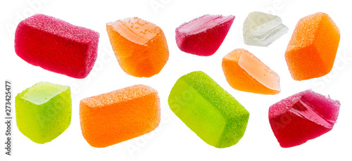 Принти на полотні Fruit jellies, marmalade sweets isolated on white background