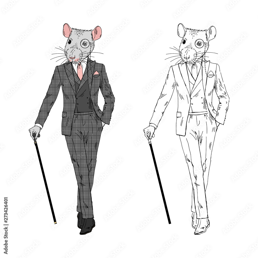 Fashion Accessories Lineart Illustration In Hand Drawn Style, Rat