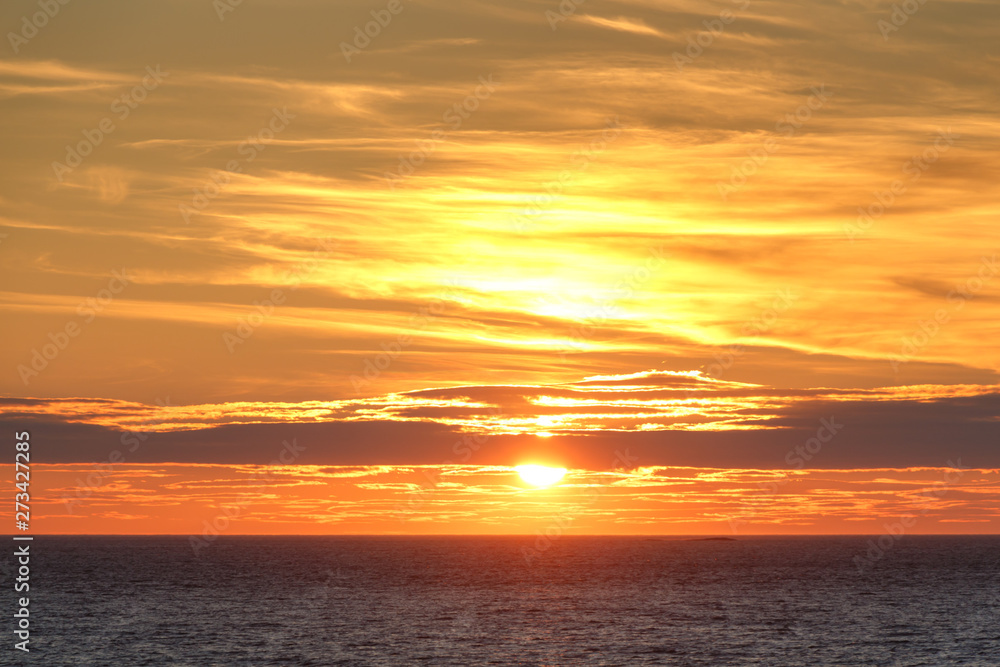 Fjord during sunset with rocky shores