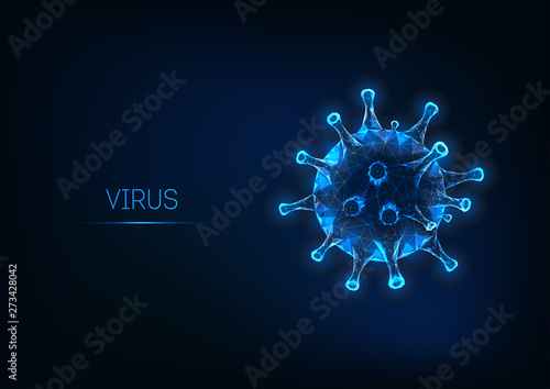 Futuristic Flu virus cell isolated on dark blue background. Pathogenic viral infection