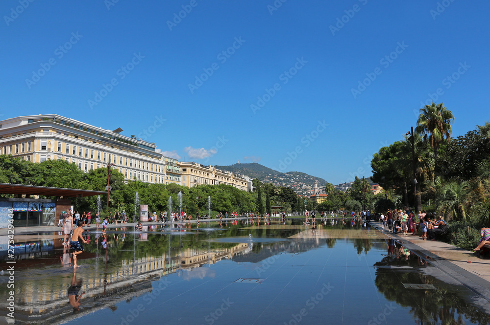 Nice - French Riviera - water mirror with water jets - Promenade du Paillon