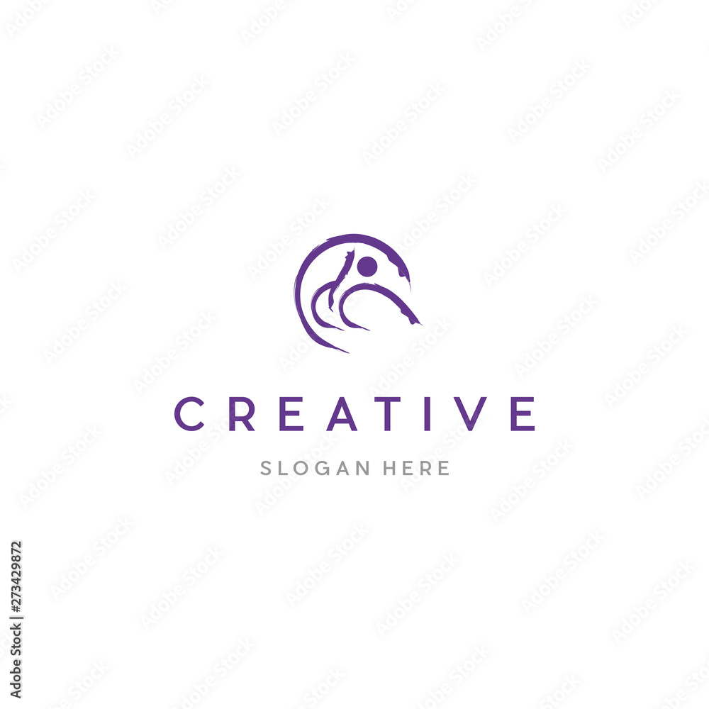 Human Moving Brush Creative Vector Logo, Happy man silhouette linear style simple logo Human Moving Brush Creative Vector Logo, Happy man silhouette linear style simple logo