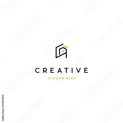 Home Line Naturally Creative Logo Design, Home nature Logo designs Template. house combined with leaf.