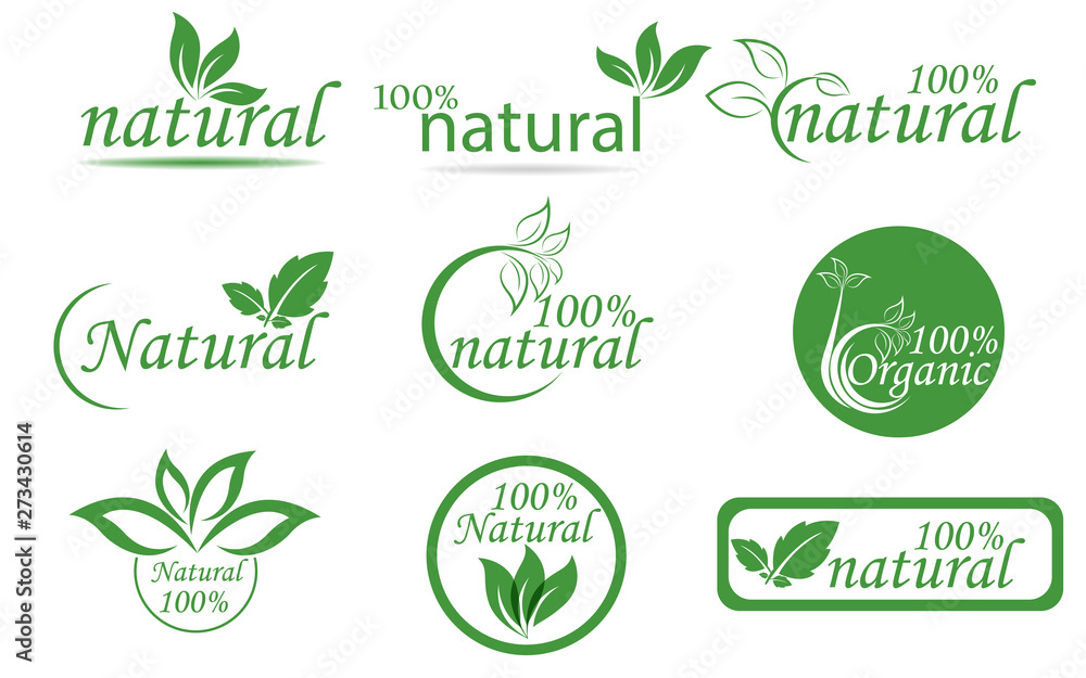 Plakat Natural Organic food, farm fresh and product stickers and badges collection
