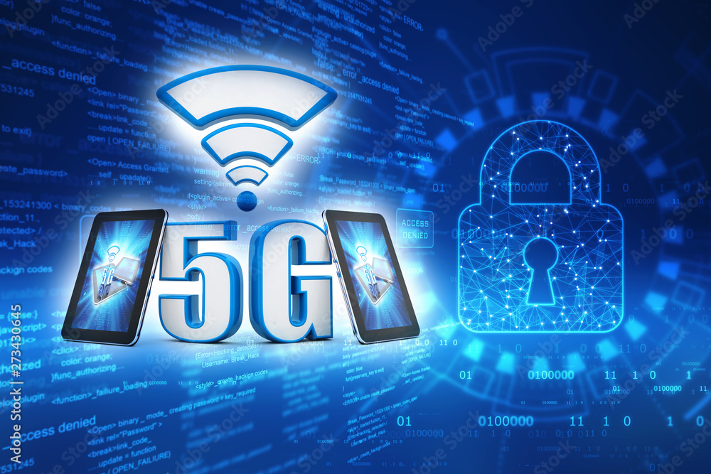 5G Network, 5G internet Connection Concept, Internet Communication Concept. 3d rendering - obrazy, fototapety, plakaty 