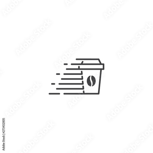 Fast disposable coffee cup, fast delivery coffee. Vector logo icon template