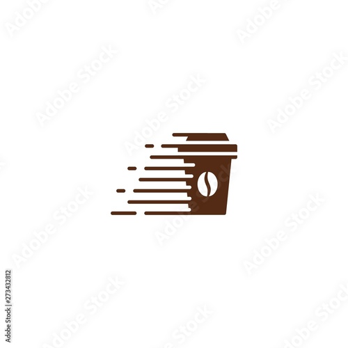Fast disposable coffee cup, fast delivery coffee. Vector logo icon template