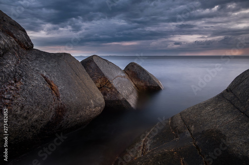 Sunset after a storm with ocean pyramids at Storesand Hvaler Norway