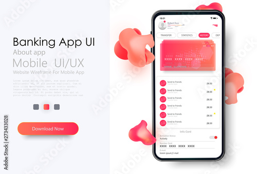 Online Banking Mobile Apps UI, UX, GUI set with wallet, shopping, my Account, fund Transfer,  bill payment, products details. Mobile banking interface vector template. Online payment. E-payment screen