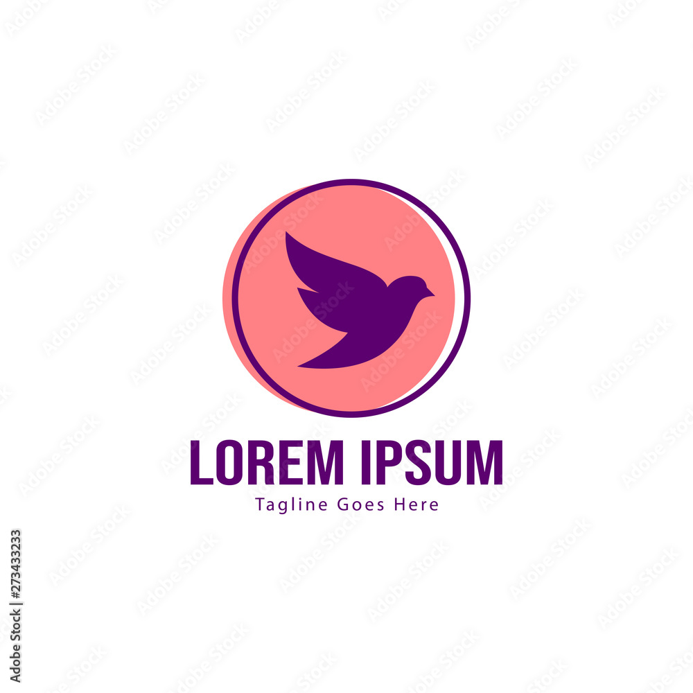 Dove logo template design with frame. minimalist dove logo vector illustration Dove logo template design with frame. minimalist dove logo vector illustration
