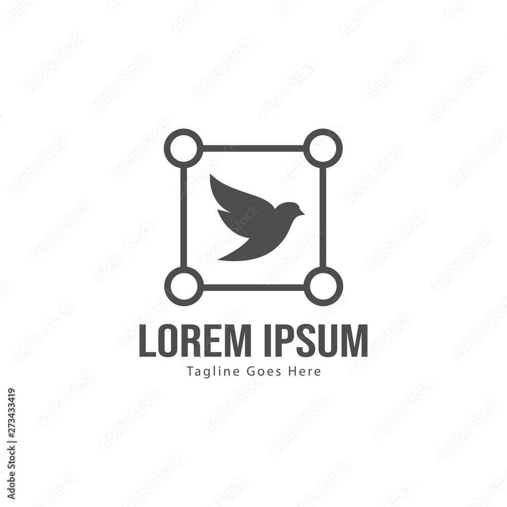 Dove logo template design with frame. minimalist dove logo vector illustration Dove logo template design with frame. minimalist dove logo vector illustration