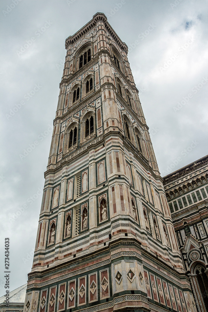 Italy. The belltower of the Cathedral of Santa Maria del Fiore in Florence, the most famous of the architectural structures of the Florentine Quattrocento. Located in the heart of the city, on Cathedr