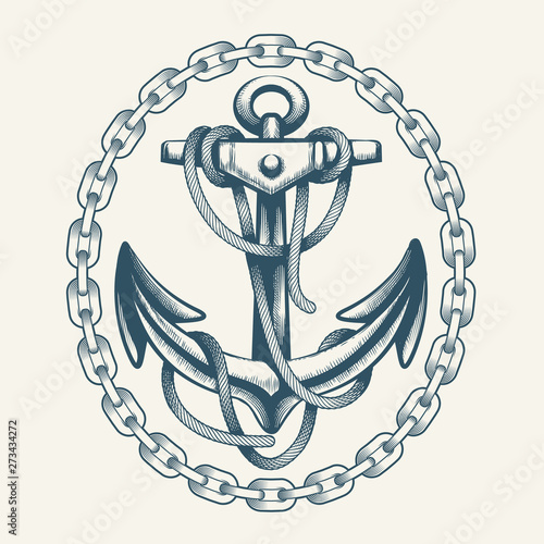 Anchor with Ropes in Circle of Chain