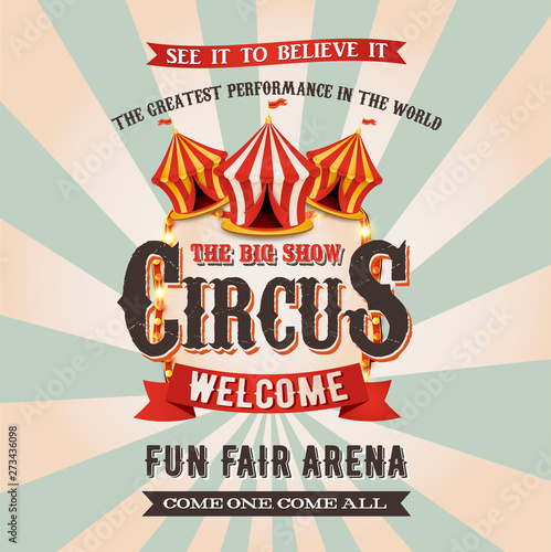Vector Circus banner. Classical Circus tent.