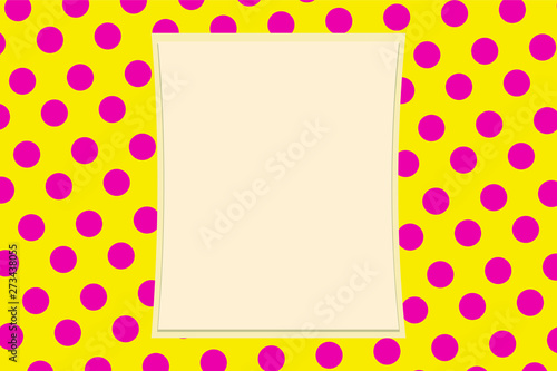 White vector photo frame on a yellow background with pink polka dot. Nice and pretty. Suitable for children and adults.