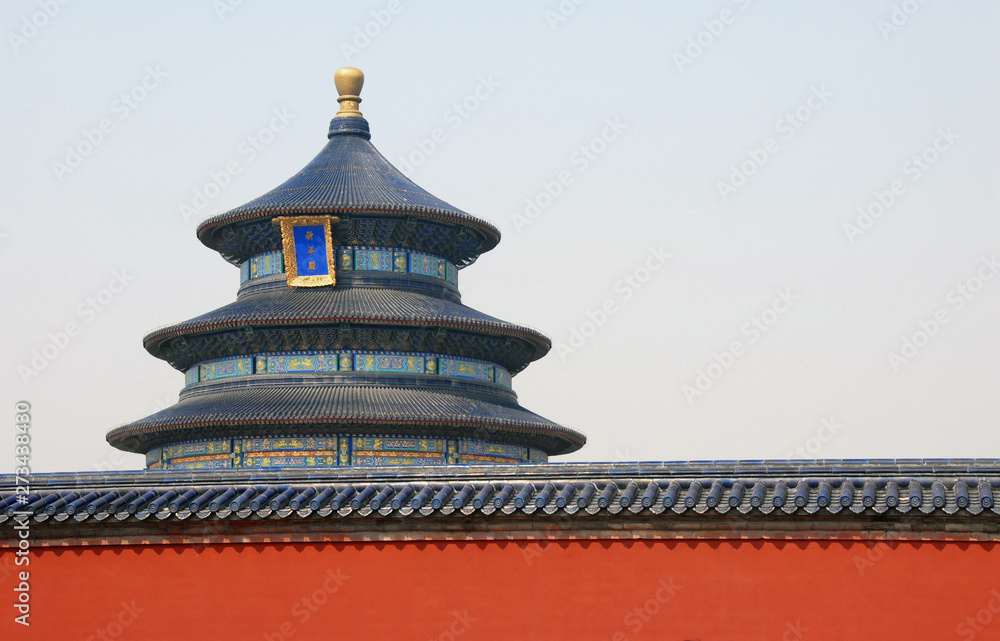 Temple of Heaven in Beijing, China (Tian Tan in Beijing, China). Tiantan literally means Altar of Heaven. This temple is the Hall of Prayer for Good Harvests. Temple of Heaven, Beijing tourist sight.