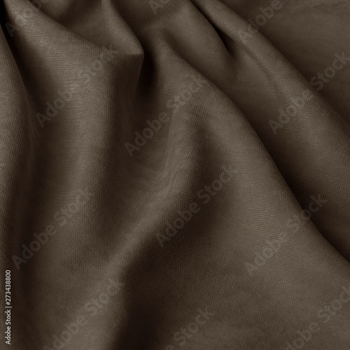 Monochrome decorative fabric velour dark brown. Fabric with natural texture. Velour textiles. Cloth backdrop