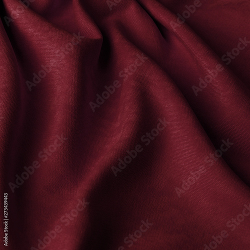 Monochrome decorative fabric velour Dark red. Fabric with natural texture. Velour textiles. Cloth backdrop
