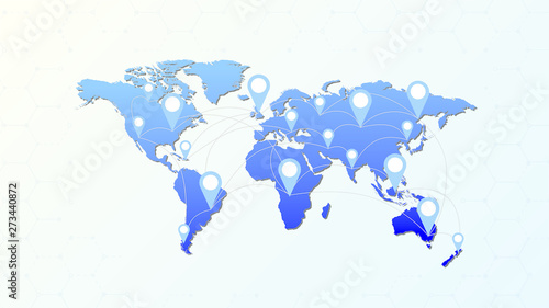 World map with pointer marks