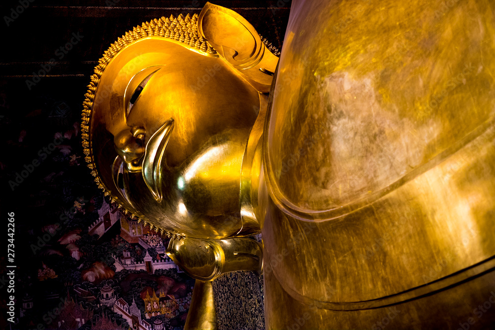 Giant Reclining Buddha inside Wat Pho Temple in Bangkok