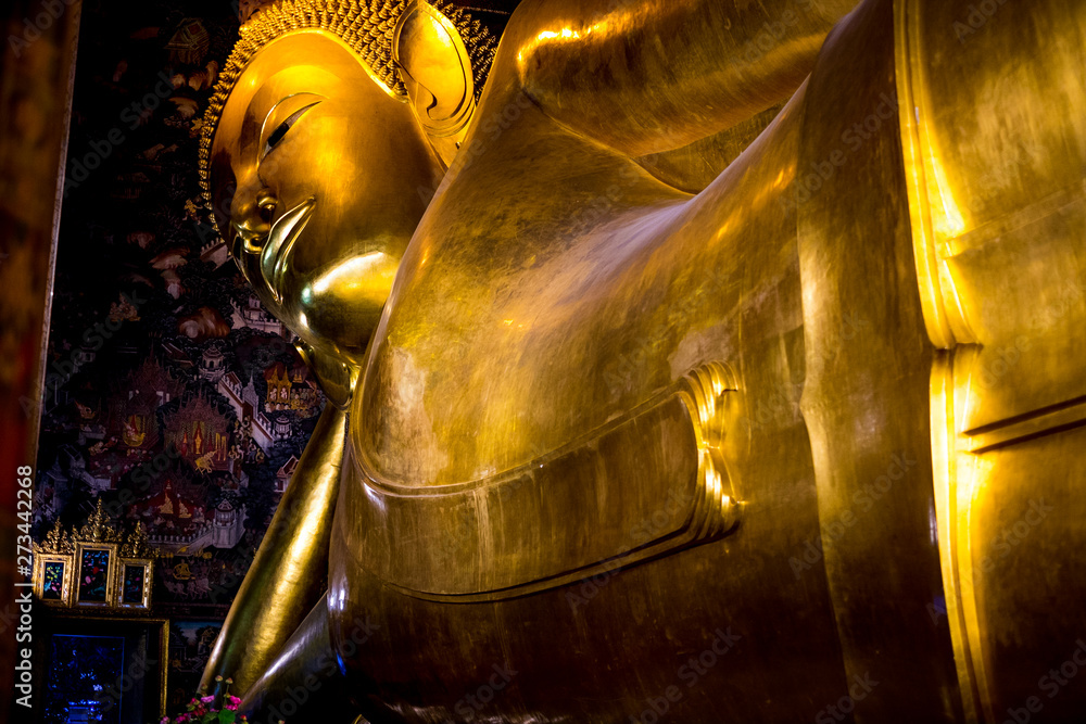 Giant Reclining Buddha inside Wat Pho Temple in Bangkok