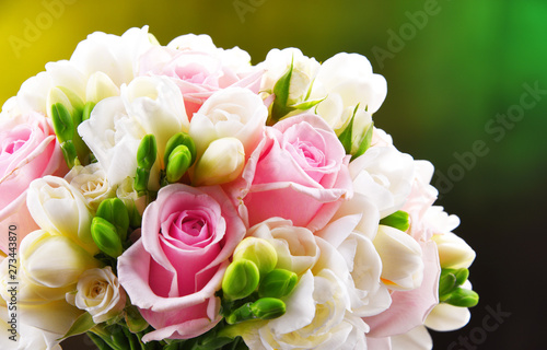 Composition with bouquet of freshly cut flowers