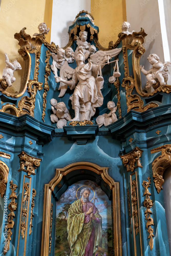Beautiful richly decorated interior of the church in europe