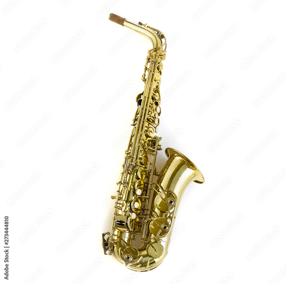 Obraz premium golden saxophone isolated on white background