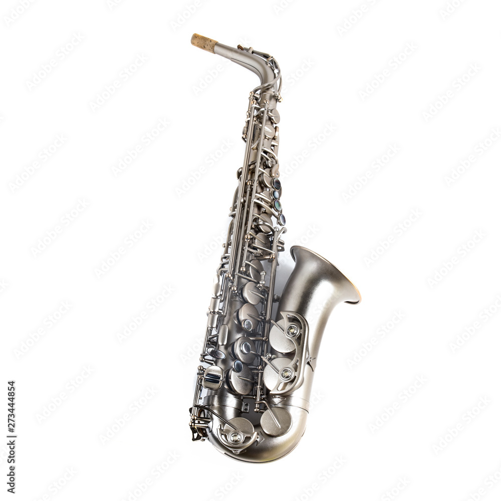 Obraz premium silver saxophone isolated on white background