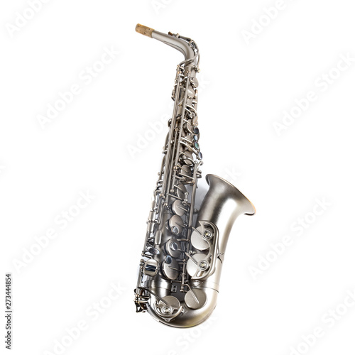 silver saxophone isolated on white background