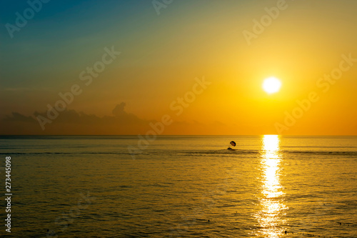 Beautiful sunset over dark sea. Summer background.