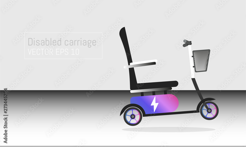 Design concept of electric wheelchair, disabled carriage. Can use for website and mobile website and application. Vector illustration with background.