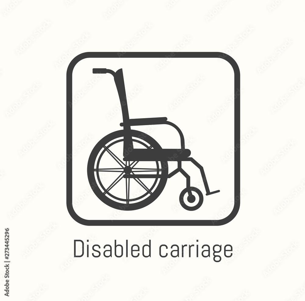 Design concept of manual wheelchair, disabled carriage icon. Can use for website and mobile website and application. Vector illustration. White background.