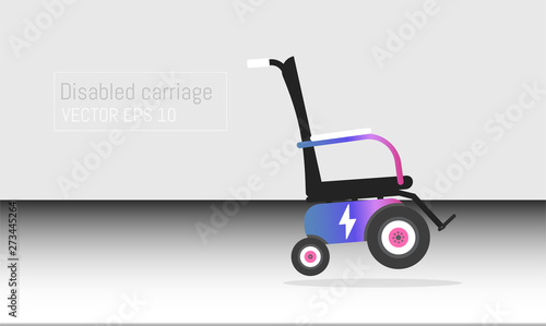 Design concept of electric wheelchair, disabled carriage. Can use for website and mobile website and application. Vector illustration with background.