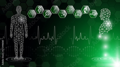 abstract background technology concept in green light,human body heal,technology modern medical science in future and global international medical with tests analysis clone DNA human