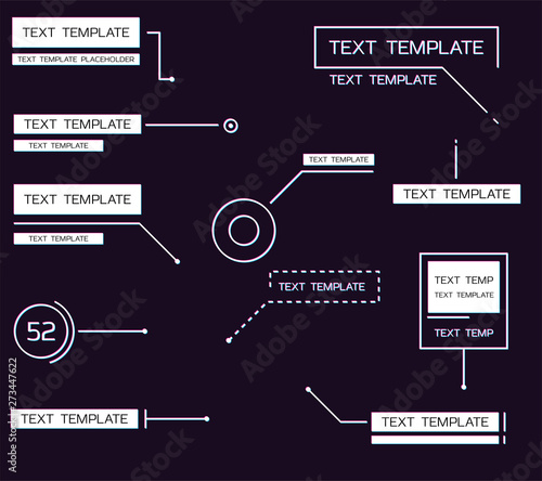 Callout info glitch box sign with distorted letters. Presentation info callout in retro 3D colors. Red and blue glitch colors. Glitch effect text on dark background. Modern glitch set of call outs. 