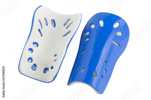 football protection of feet, a pair of blue, on a white background