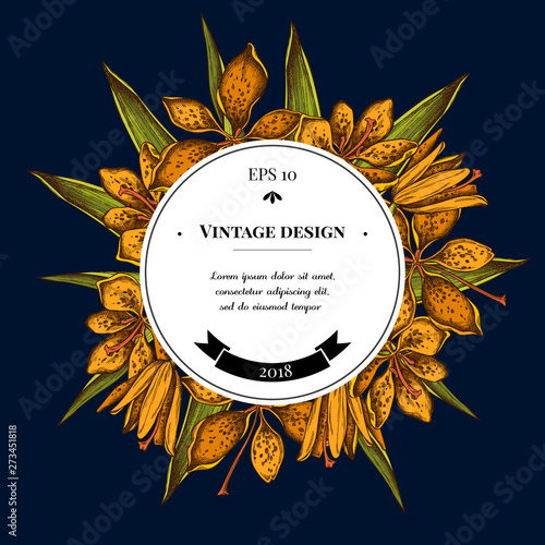 Badge over design with blackberry lily