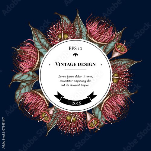 Badge over design with eucalyptus flower
